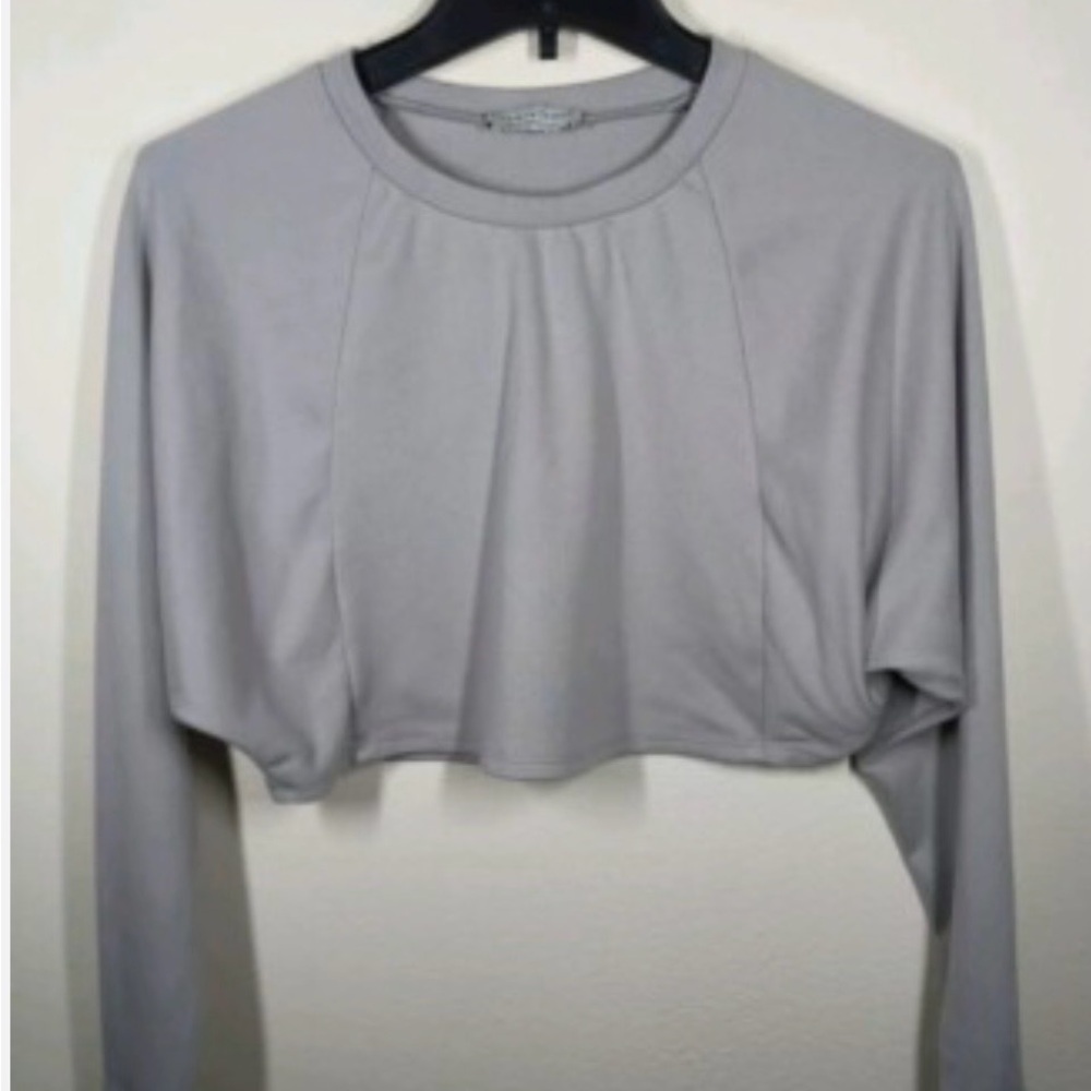 Paper Crane Women's Long Sleeve Ribbed Cropped Top Gray Size M